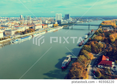 Aerial view of Bratislava with Danube 40308220