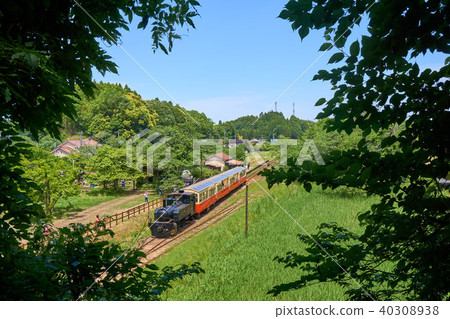 千葉Kominato鐵路Tsukizaki站和礦山火車俯瞰 40308938