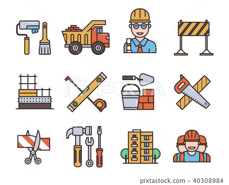 Construction vector linear icons universal... - Stock Illustration ...