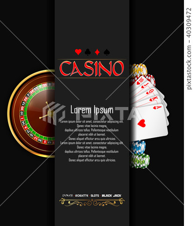 Casino banner with roulette wheel, chips and playi 40309472