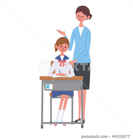 Female student sitting on chair teacher illustration set Female student sitting on chair teacher illustration set 40310077