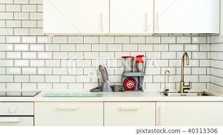 White minimalistic kitchen interior and design White minimalistic kitchen interior and design 40313306