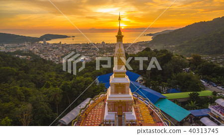 scenery aerial view sunset behind pagoda on Patong 40313745