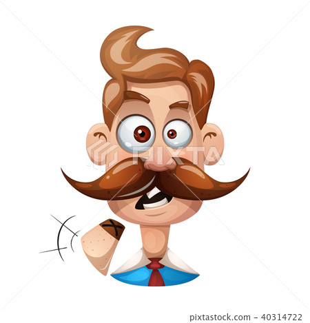Funny, cute, cartoon man illustration. Cigarette smiley. 40314722