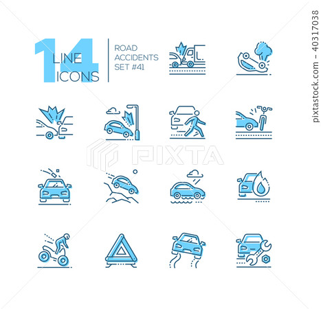 Road accidents - set of line design style icons 40317038