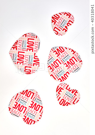 Paper hearts with text love, top view. 40318041
