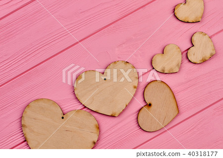 Plywood heart shaped decorations. 40318177