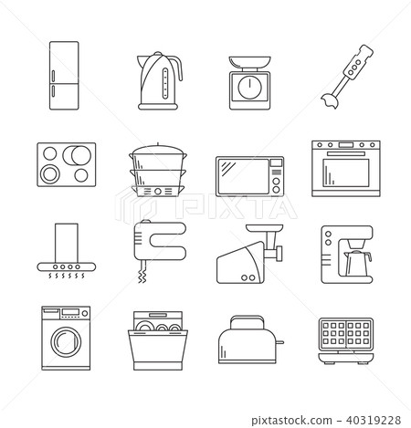 Kitchen Appliances Signs Black Thin Line Icon Set. Vector 40319228
