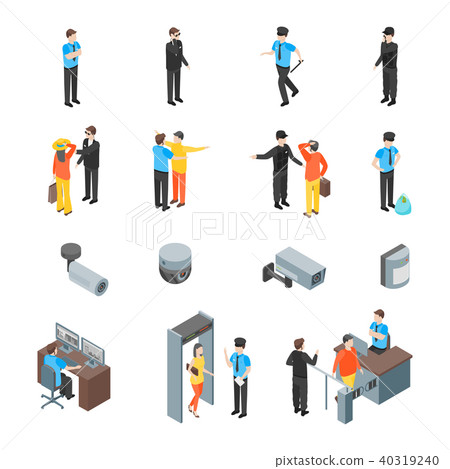 Security System People and Equipment 3d Icons Set Isometric View. Vector Security System People and Equipment 3d Icons Set Isometric View. Vector 40319240