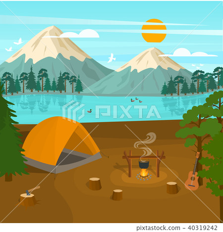 Cartoon Summer Tourist Camp Card Poster. Vector Cartoon Summer Tourist Camp Card Poster. Vector 40319242