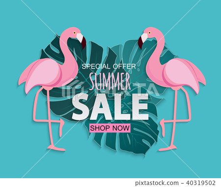 Abstract Tropical Summer Sale Background with Flamingo and Leaves. Vector Illustration Abstract Tropical Summer Sale Background with Flamingo and Leaves. Vector Illustration 40319502