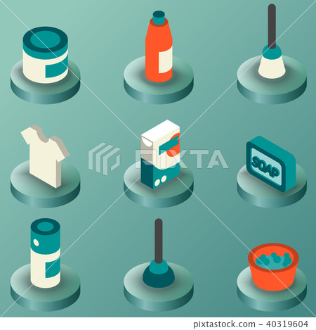Cleaning color isometric icons - Stock Illustration [40319604] - PIXTA