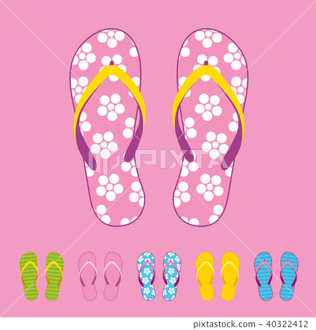 Row of colorful beach flip flops - Stock Illustration [40322412] - PIXTA