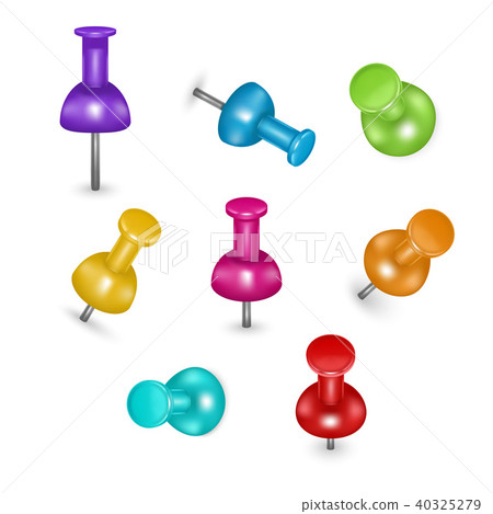 Realistic Detailed 3d Colorful Push Pins Different Angles Set. Vector Realistic Detailed 3d Colorful Push Pins Different Angles Set. Vector 40325279