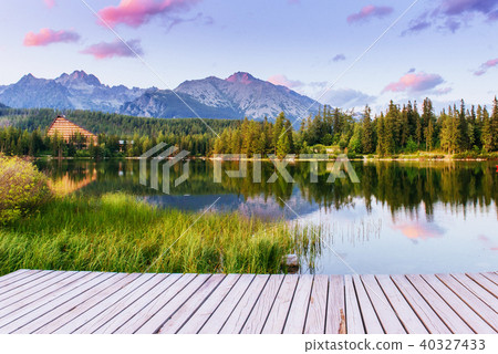 The sunrise over a lake in the park High Tatras. Shtrbske Pleso, 40327433