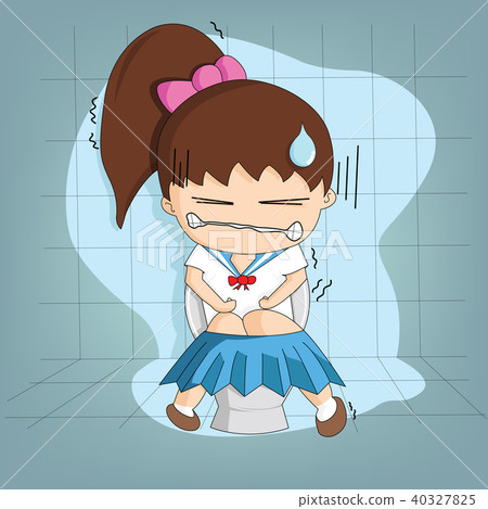 插图素材: student girl need to take a dump in the restroom