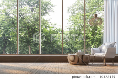 Modern living room with nature view 3d render Modern living room with nature view 3d render 40328415
