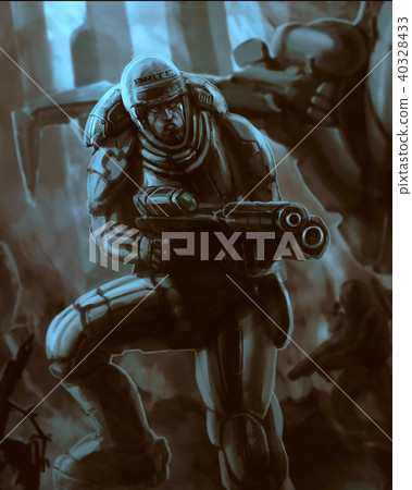 Science fiction commando is fighting. 40328433