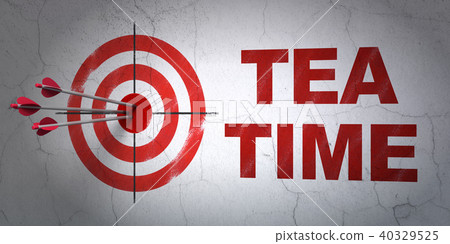 Timeline concept: target and Tea Time on wall background 40329525
