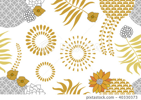 Golden, silver pattern with Japanese art motifs. Golden, silver pattern with Japanese art motifs. 40330373