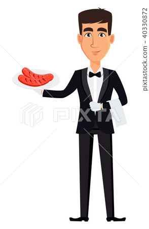 Handsome waiter wearing a professional uniform Handsome waiter wearing a professional uniform 40330872