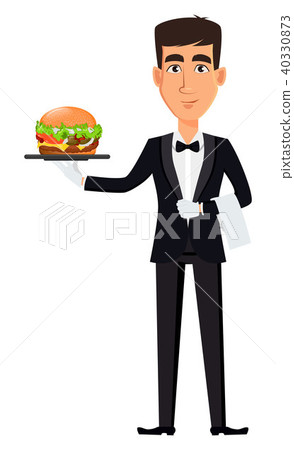 Handsome waiter wearing a professional uniform Handsome waiter wearing a professional uniform 40330873