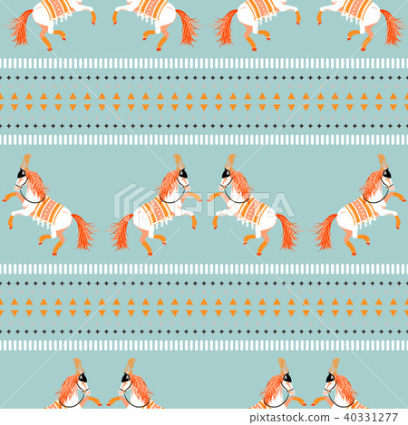 Circus horse tribal seamless vector blue pattern. Circus horse tribal seamless vector blue pattern. 40331277