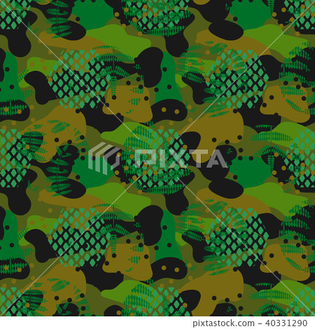 Camouflage spots and leaves green seamless vector pattern. 40331290