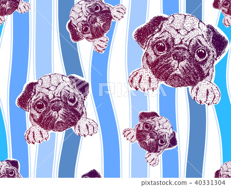 Seamless pattern with cute pug puppy and... - Stock Illustration ...