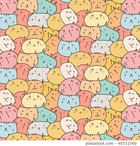 Cute Cats Vector Pattern Background. Fun Doodle.  40331560