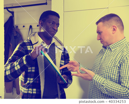 Man refusing to debt payment to collector Man refusing to debt payment to collector 40334253