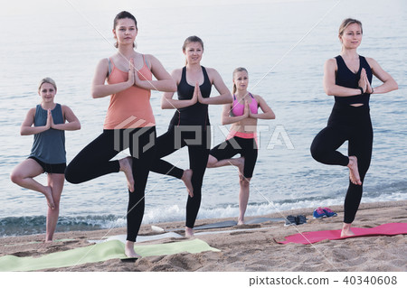 Group of young females performing yoga Group of young females performing yoga 40340608