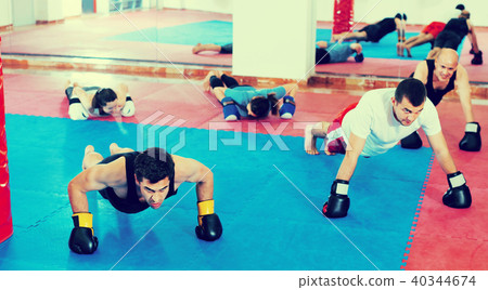 Portrait of females and males training in boxing gloves Portrait of females and males training in boxing gloves 40344674