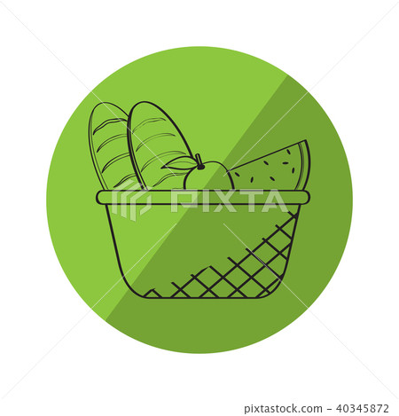 Sketch of a picnic basket on a label 40345872