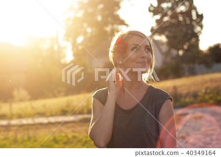 Beautiful happy blonde woman smiling 40349164