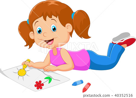 Cartoon small beautiful girl paints on paper Cartoon small beautiful girl paints on paper 40352516