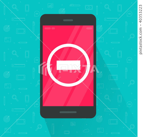 Danger sign on smartphone vector, flat cartoon mobile phone with dangerous connection or data symbol 40353223