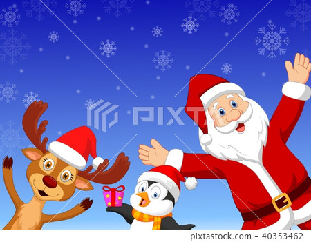 Happy cartoon Santa, penguin and deer 40353462
