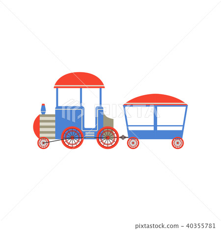 Kids toy train, blue and red cartoon railroad toy with locomotive vector Illustration on a white 40355781