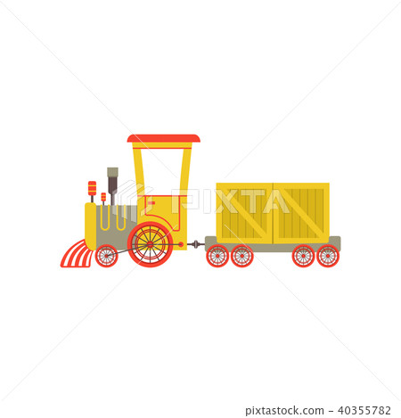 Childrens cute cartoon yellow toy cargo train, railroad toy with locomotive vector Illustration on a 40355782