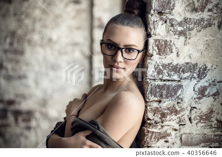 portrait sexy, beauty woman in black glasses portrait sexy, beauty woman in black glasses 40356646