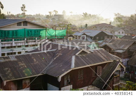 Aerial view of township in sunset Aerial view of township in sunset 40358141