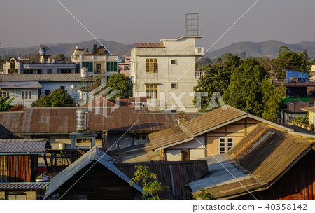Aerial view of township in sunset Aerial view of township in sunset 40358142