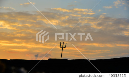 Trident symbol on top of Hindu temple Trident symbol on top of Hindu temple 40358315