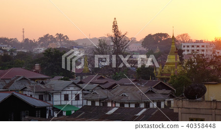 Aerial view of township in sunset Aerial view of township in sunset 40358448