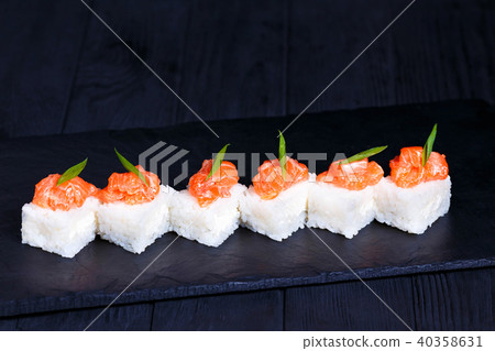 Japanese food art, luxury restaurant food. Delicious pressed sus Japanese food art, luxury restaurant food. Delicious pressed sus 40358631