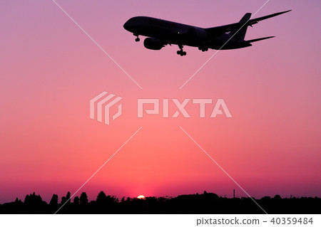 Sunset and airplane silhouette Sunset and airplane silhouette 40359484