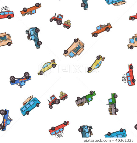 Colorful cars and trucks seamless pattern. Vehicles, side view. White background. Vector Colorful cars and trucks seamless pattern. Vehicles, side view. White background. Vector 40361323