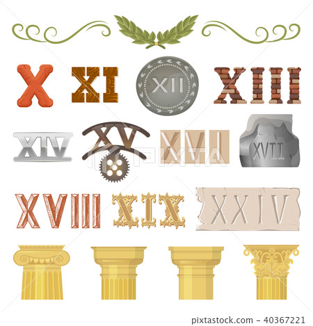 Ancient vector historical antique architecture of rome empire and roman numbers illustration Ancient vector historical antique architecture of rome empire and roman numbers illustration 40367221