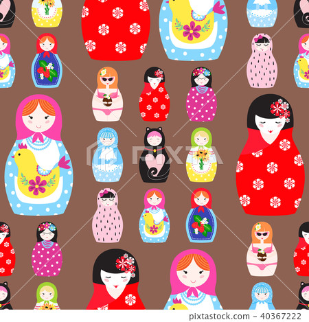 Matryoshka vector traditional russian nesting doll toy with handmade ornament figure pattern with 40367222